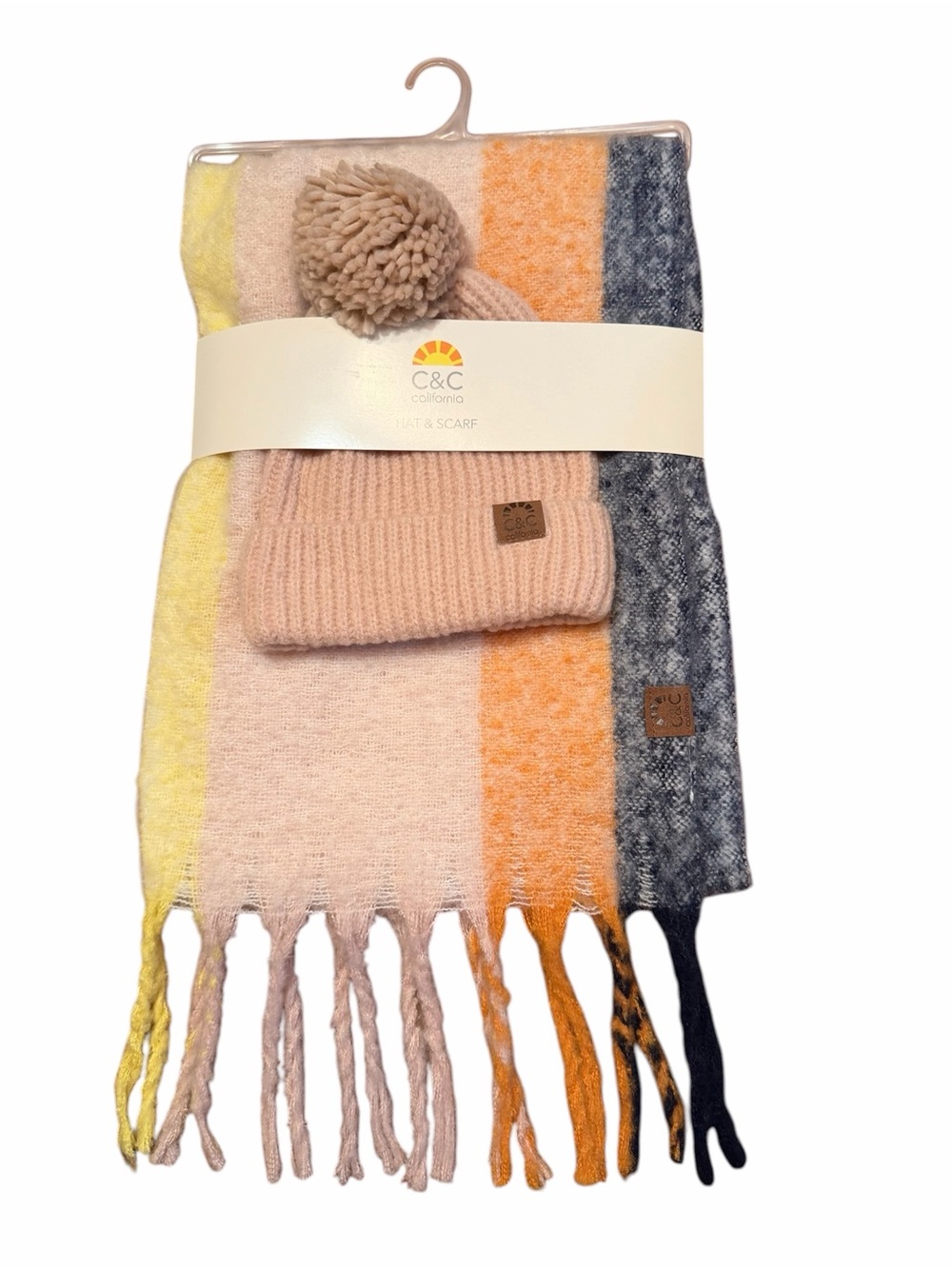NWT C&C California 2 Piece Multicolor Striped Beanie & Scarf Set - OS